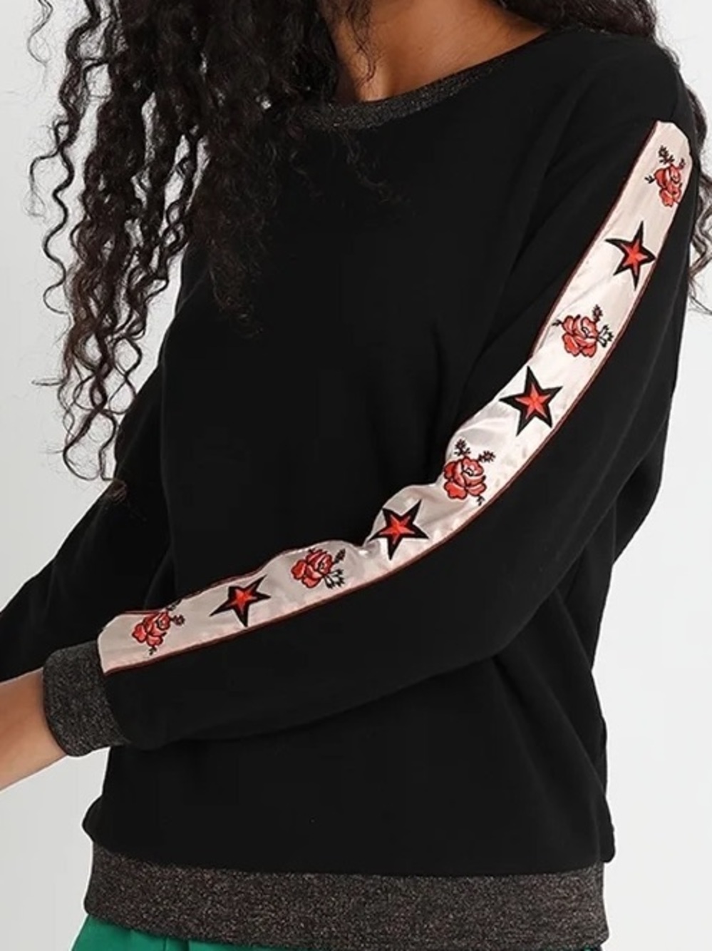 Scotch & Soda The Peaks Black Fleece Embroidered Stars + Roses Sweatshirt